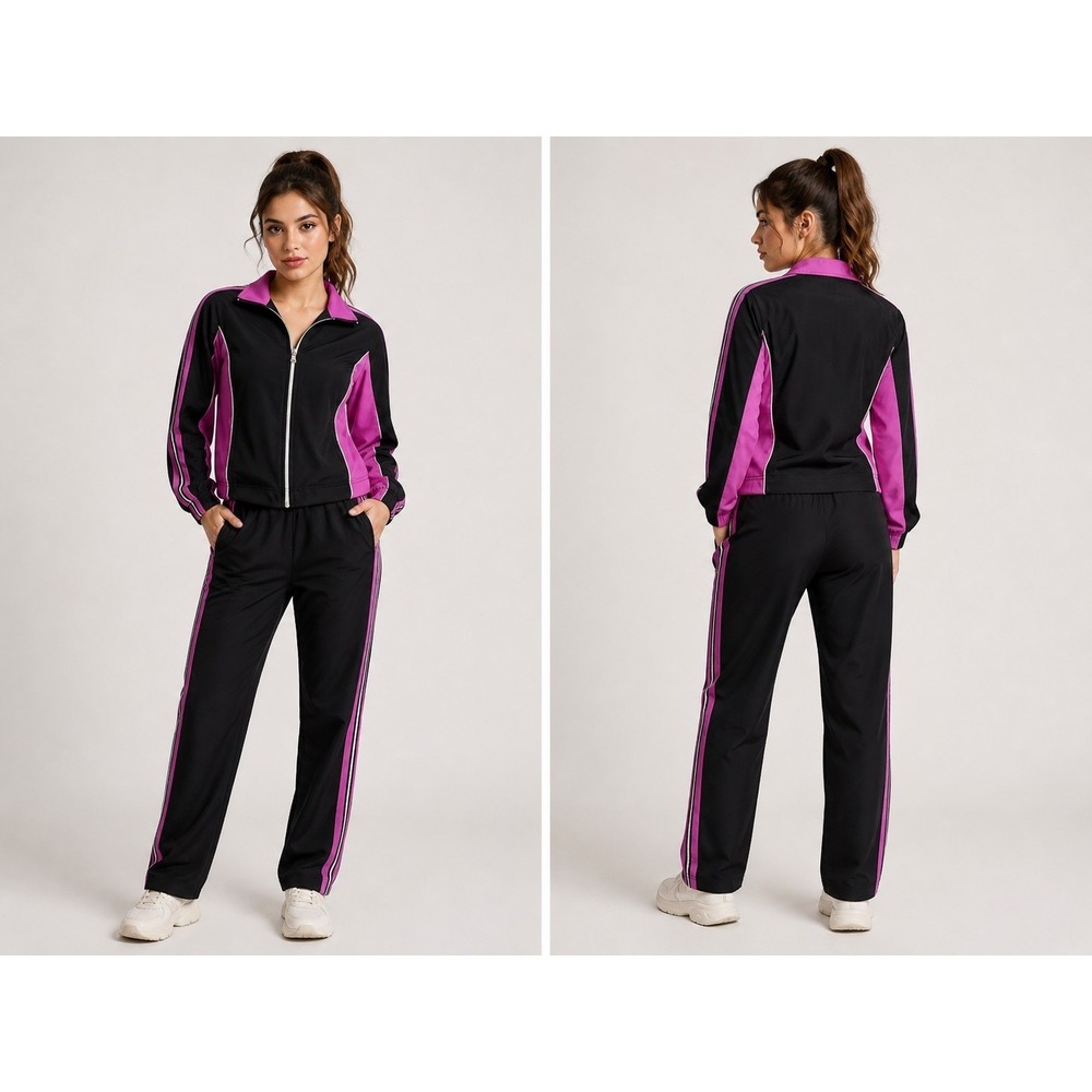 Vintage SB Active Tracksuit Womens Set Black Pink Stripe Y2K Size‎ S